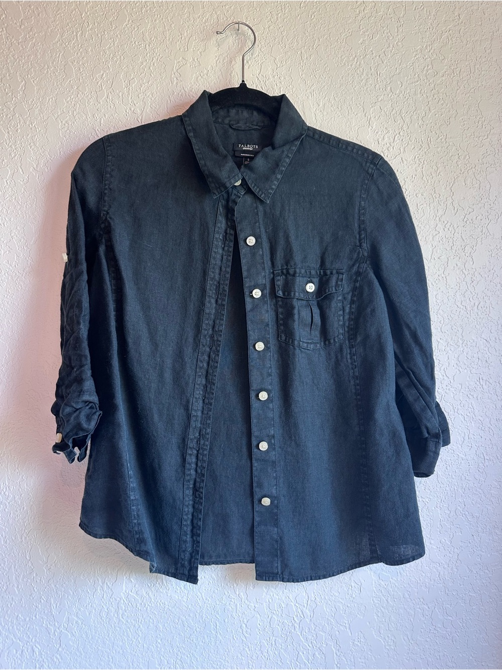 Talbots Black 100% Irish linen Button-Front Women's Shirt